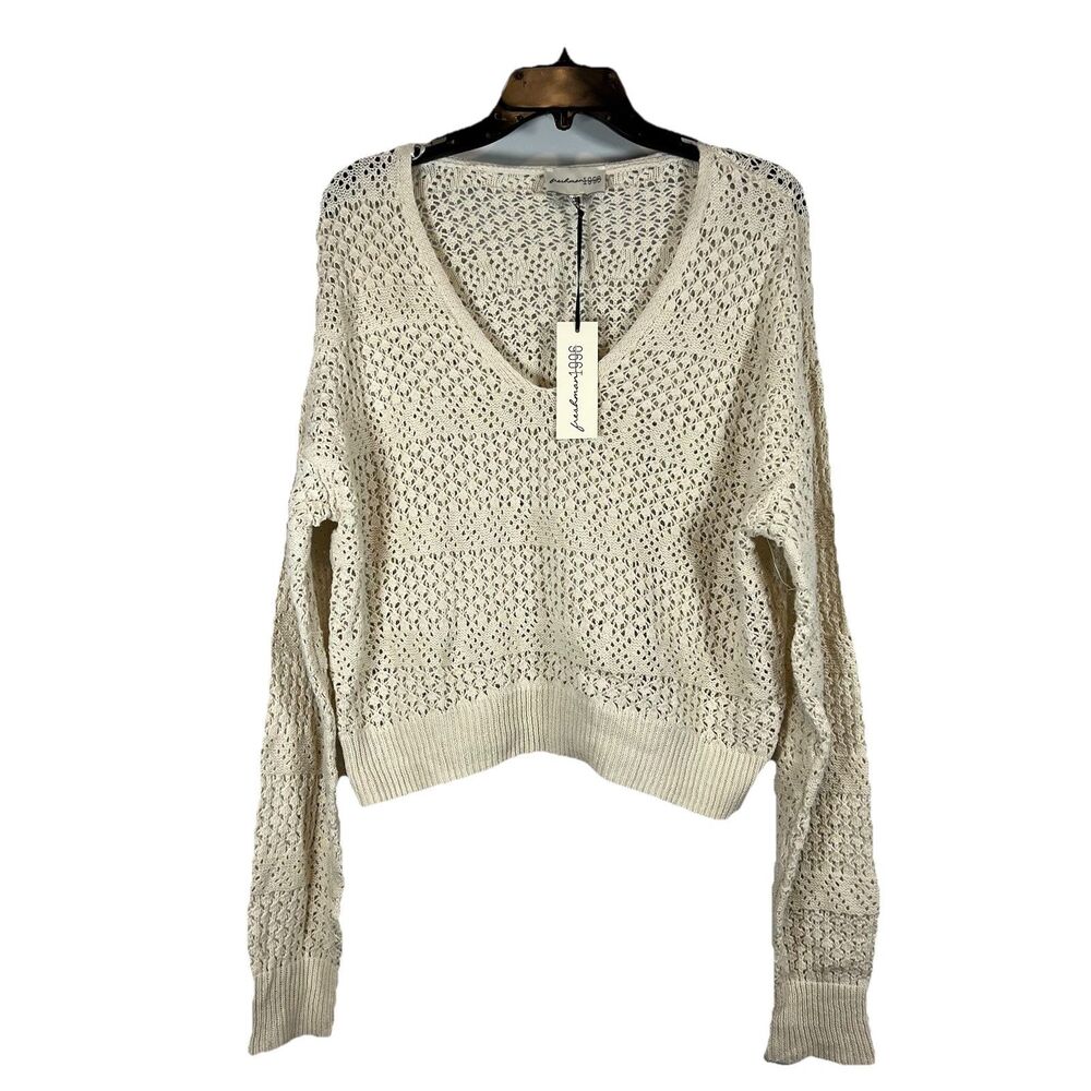 Freshman 1996 XL Crochet Top Cream/bone long sleeve NWT boho coastal beach